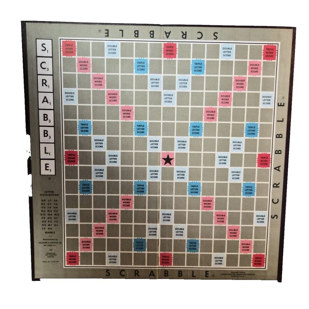 Vintage 1953 Scrabble Board Game Selchow & Righter Complete Tiles & Racks